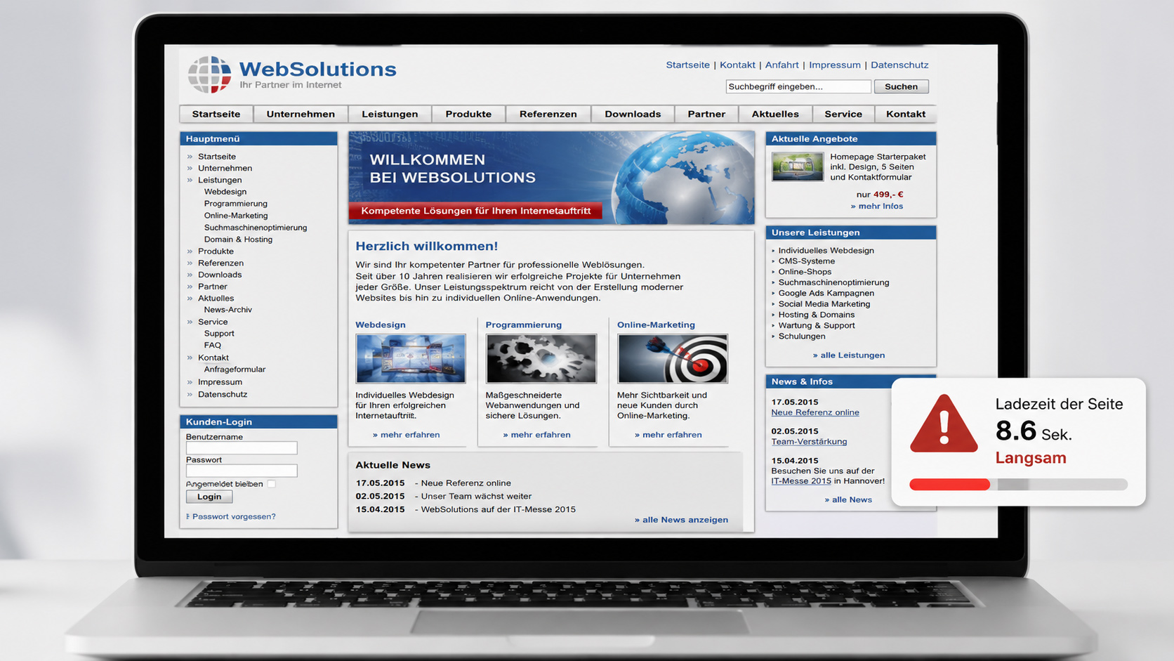Webentwicklung vorher